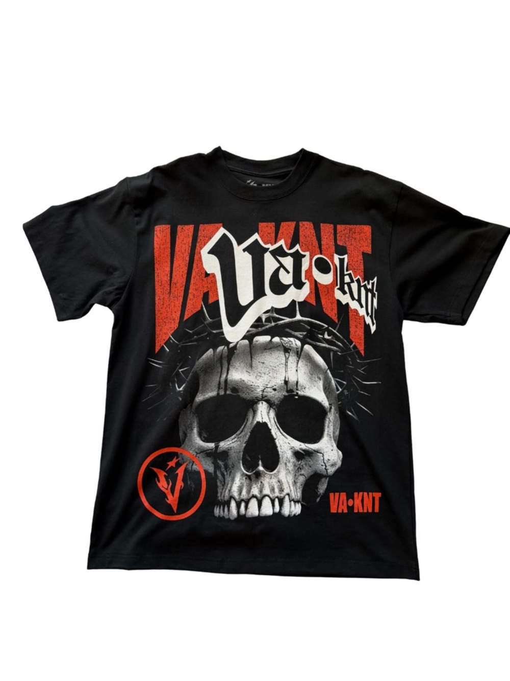 VA.KNT Black Graphic Short Sleeve Tee with Skull Print